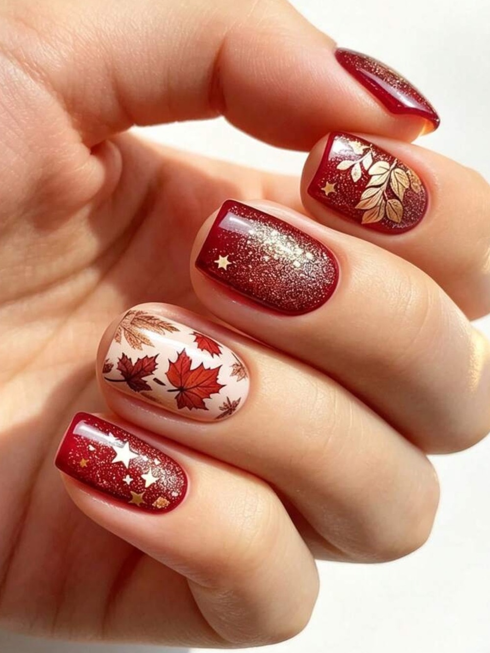 Autumn 🍂 Press-On Nails with Gold Leaf Accents